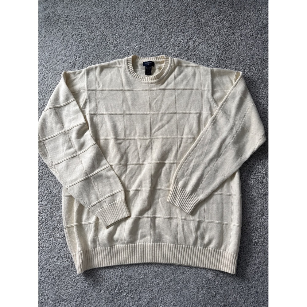 Dockers Mens Cream Textured Grid Crewneck Sweater 2XLT 100% Cotton Long Sleeve
